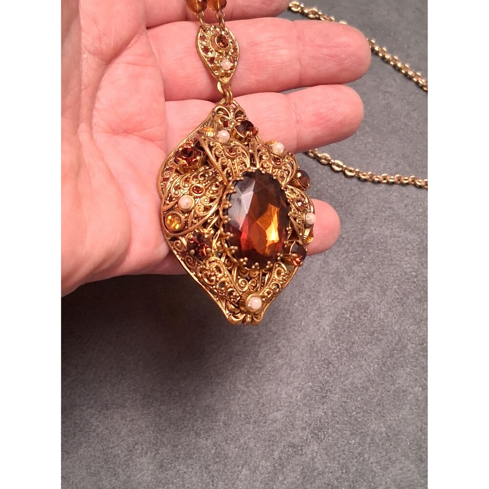 Vintage Topaz Rhinestone Necklace West Germany? - Picture 4 of 9